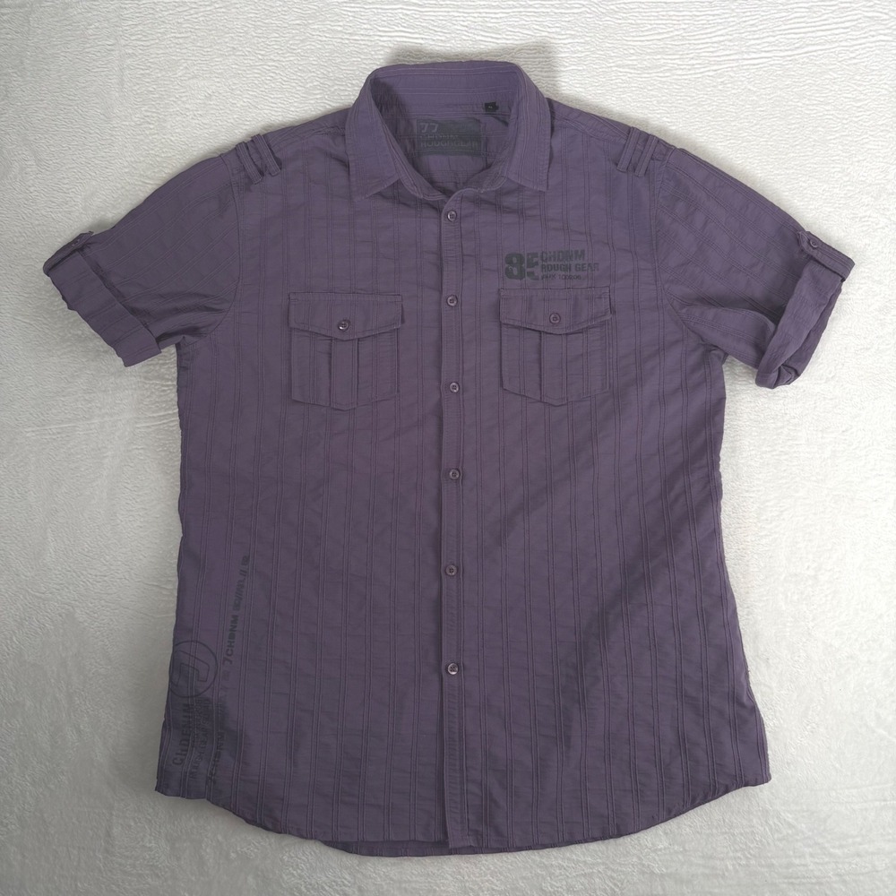 C&A CHDNM Roughgear Mens XL Purple Textured Stripe Short Sleeve Utility Shirt